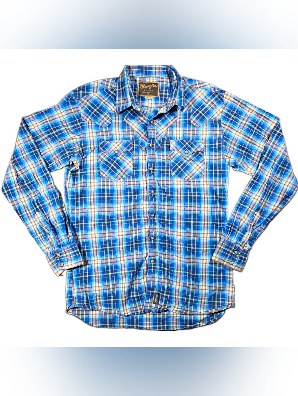 Wrangler Retro Men's Blue Plaid Western Pearl Snap Shirt Size LT Large Tall